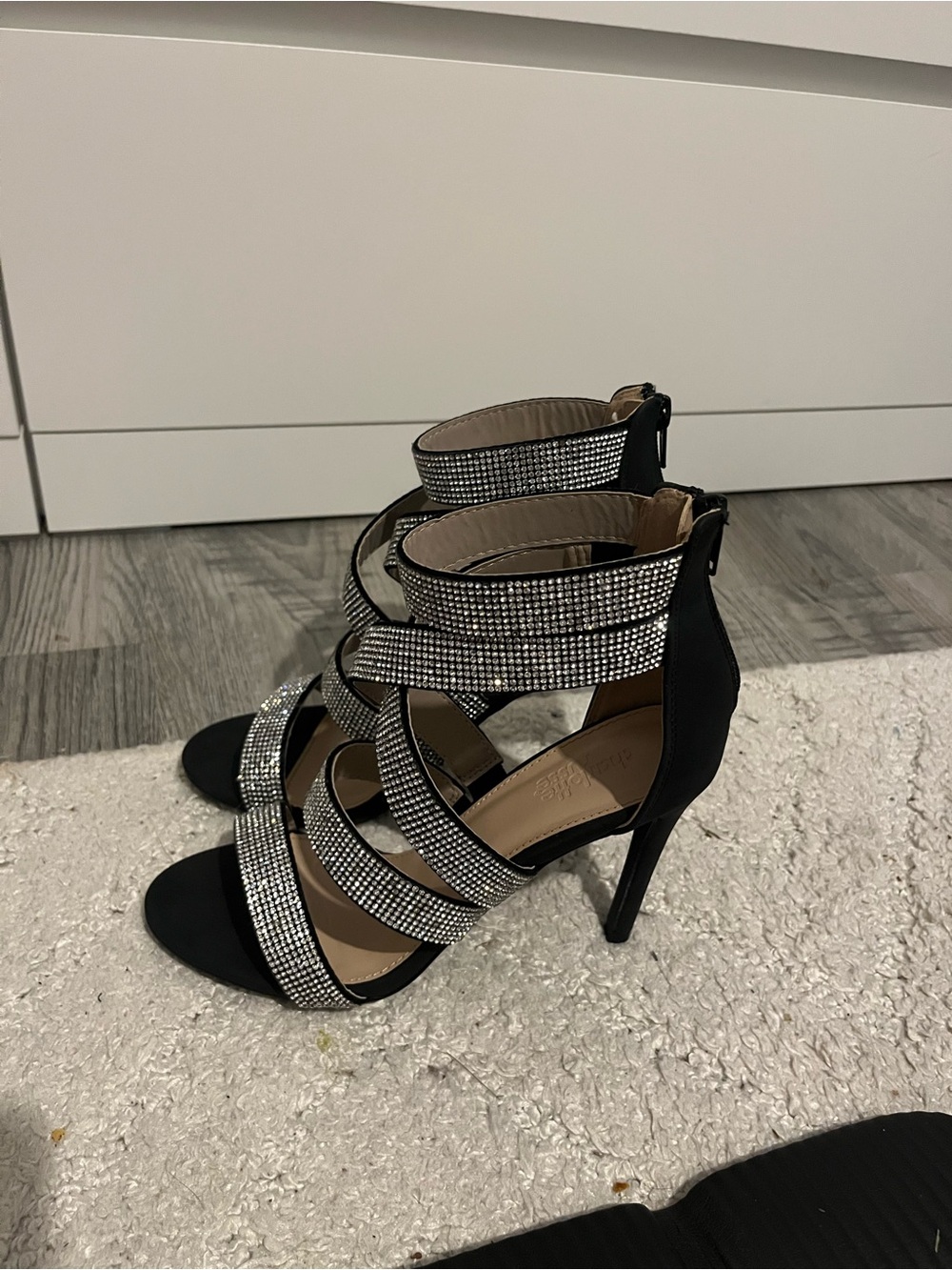 Charlotte Russe Black Strappy Rhinestone Heels Yisela size 7 prom event club